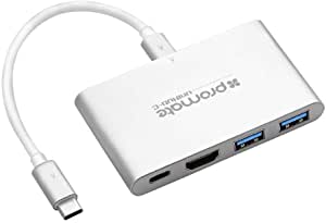 Promate USB-C Type C Hub with HDMI, 2 USB 3.0 and Type-C Power Delivery Port for MacBook/Acer/HP/DELL/LENOVO/LG/Asus, UniHub-C