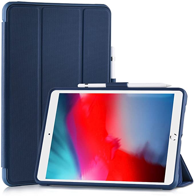 SIWENGDE Compatible for iPad 8th/7th Generation 10.2 inch Case & iPad Air 3rd Gen 10.5" Case with Pencil Holder, Full-Body Protective with Magnetic Detachable Front Cover, Auto Wake/Sleep(Navy Blue)