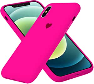 YIKUSO Compatible with iPhone Xs Max Case Cute for Women Girls Liquid Silicone Gel Rubber Phone Case,with Cover 6.5 Inch Full Body Slim Soft Microfiber Lining Protective (Dark Pink)