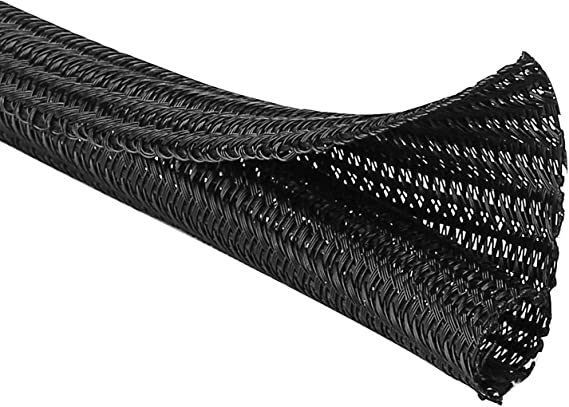 JOTO 15ft - 1/2 inch Cord Protector Wire Loom Tubing Cable Sleeve, Braided Cable Sleeve Split Sleeving Cord Management System for TV Computer Home Theater Office, Protect Pet From Chewing Cords –Black