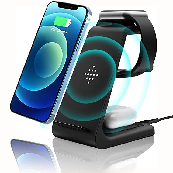 Wireless Charger,3 in 1 Qi-Certified Upgraded Fast Wireless Charging Station Charger Stand Dock for iPhone 12/11/11pro Max/X/XS/XR/Xs Max/8/8 Plus,Apple Watch Series 6/5/4/3/2,AirPods 2/Pro,Samsung