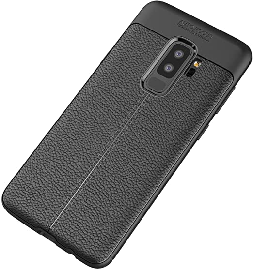 Samsung Galaxy S9 Plus, Shockproof Original Leather Pattern Back Case Cover Carbon Fiber - Slip-Resistant - Premium quality Case From GrabMobily - Black