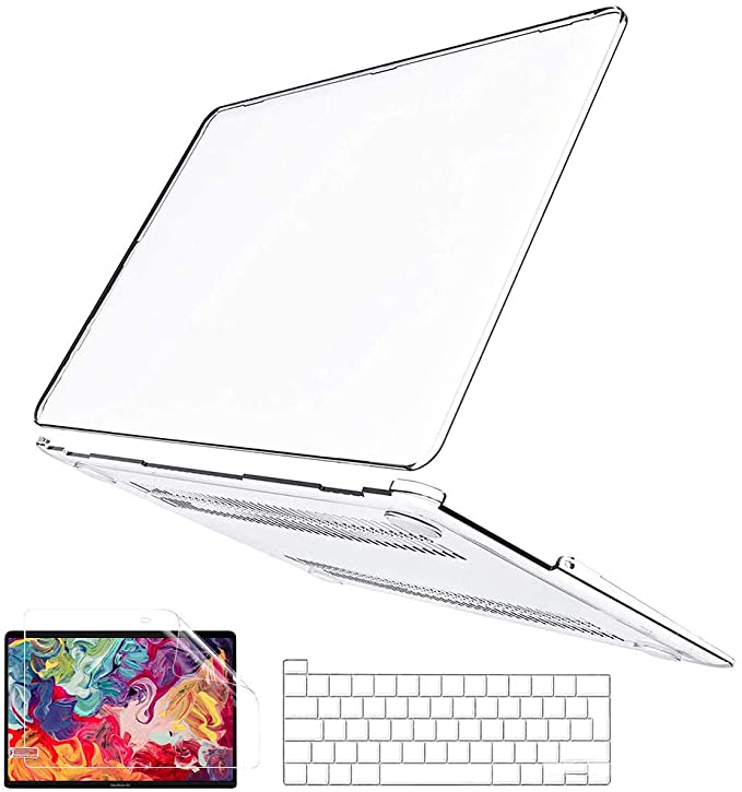 BELK Compatible with MacBook Air 13 inch Case 2020 2019 2018 with Retina Display & Touch ID M1 A2337 A2179 A1932, Ultra Slim Crystal Clear Plastic Hard Shell & Keyboard Cover & Screen Protector