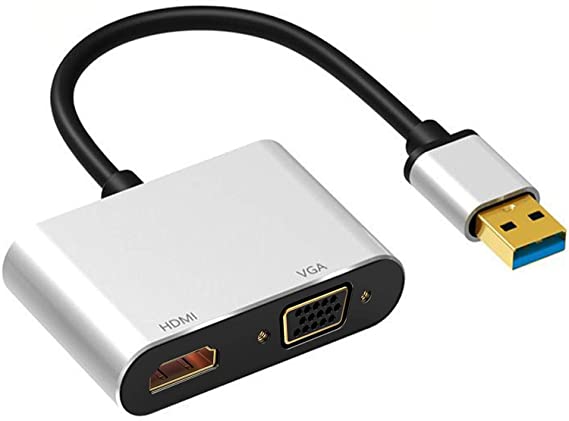 USB to HDMI VGA Adapter Compatible with MAC OS Windows XP/Vista/7/8/10, USB 3.0 to HDMI VGA 5Gbps 1080P Monitor Display Video Adapter/Converter.