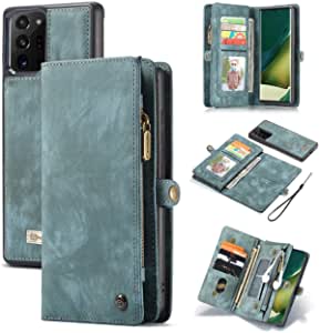 Kowauri Galaxy Note 20 Ultra Wallet Case,Zipper Purse Leather Shockproof TPU Bumper Detachable Magnetic Flip Case with Card Slots Stand Holder Wallet Case for Samsung Galaxy Note 20 Ultra 5G (Green)