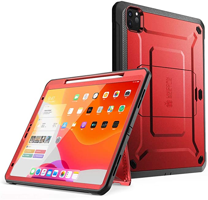 SUPCASE Unicorn Beetle Pro Series Case for iPad Pro 12.9 inch 2020 Release, Support Apple Pencil Charging with Built-in Screen Protector Full-Body Rugged Kickstand Protective Case (Metallic Red)