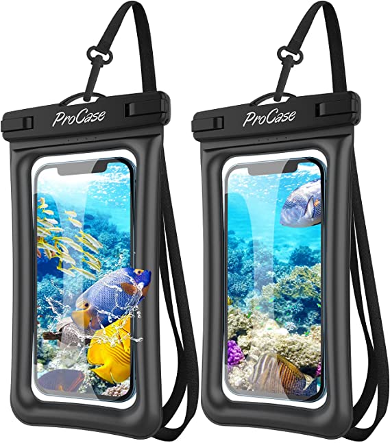 ProCase Floating Waterproof Phone Pouch, Universal Float Waterproof Case Underwater Dry Bag for iPhone 12 Pro Max 11 XS XR 8 7 Plus Galaxy Pixel up to 7.0" for Beach Swimming Kayak -2 Pack, Black