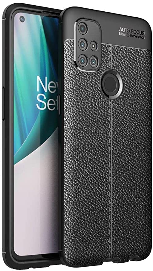 OnePlus Nord N10 5G, Shockproof Original Leather Pattern Back Case Cover Carbon Fiber From CompuMisr - Black