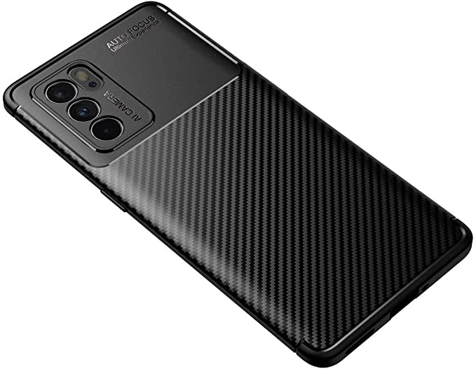 Case For Oppo Reno 6 Pro (Dimensity 1200 5G), Flexible Rugged Armor Case with Brushed Carbon Fiber Pattern - premium quality cover From GrabMobily -Black