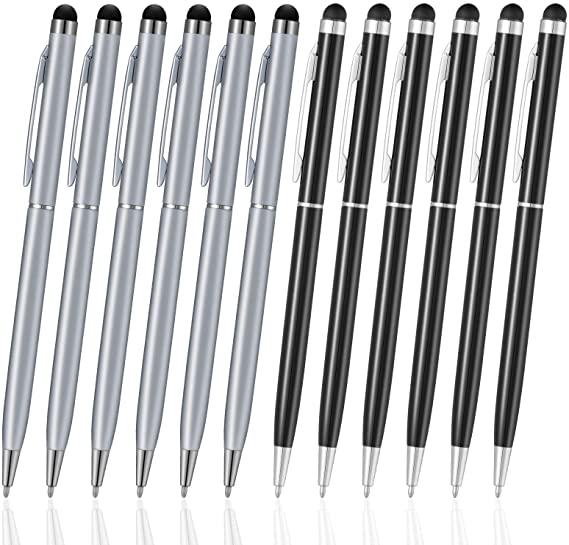 ORIbox Stylus Pen,12pcs Universal 2 in 1 Capacitive Stylus Ballpoint Pen for iPad,iPhone,Samsung,HTC,Kindle,Tablet,All Capacitive Touch Screen Device(6 Black,6 Sliver), Model: Oribox Stylus Pen P3PEN