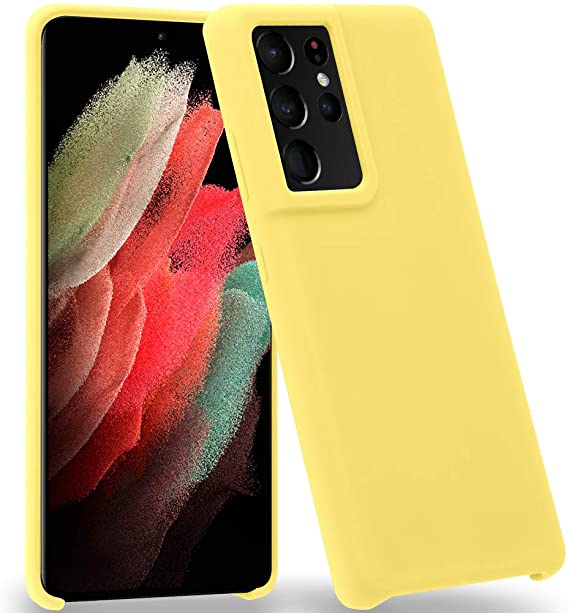 Qoosan Liquid Silicone Case Compatible with Samsung Galaxy S21 Ultra, Soft Gel Rubber Microfiber Lining Protection Anti-Scratch Shockproof Slim Full Body Protective Cover, Lemon Yellow