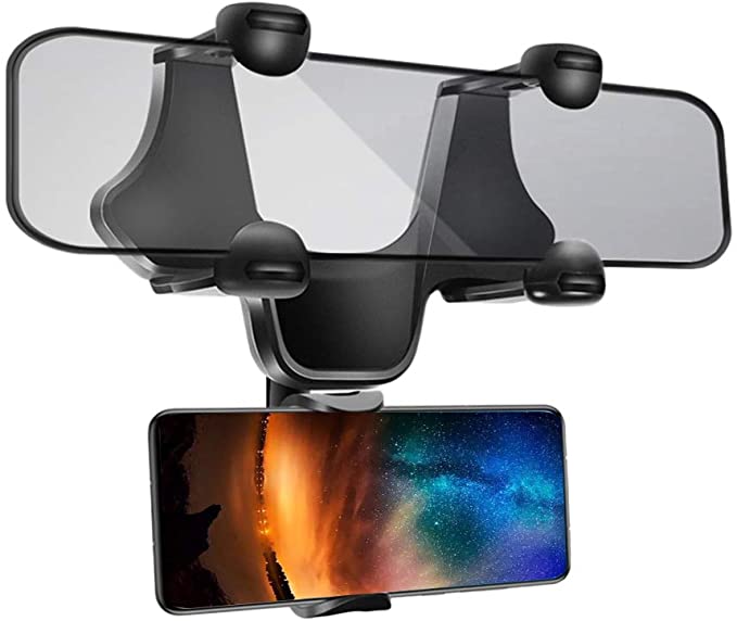 Kqiang Phone Car Holder Rear View Mirror Phone Mount Car Phone Holder Mount Eye Level Safe Viewing Universal Cell Phone Automobile Cradles Fit with All Cell Phones