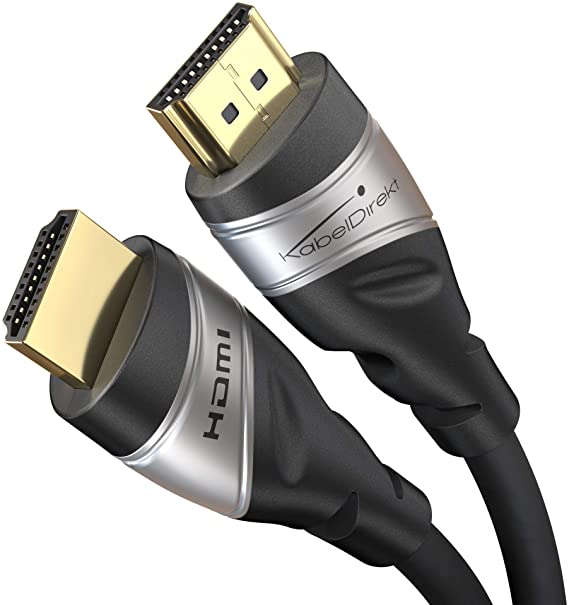 KabelDirekt – كابل HDMI 2.1، سرعة عالية فائقة، معتمد – 1 م – 8 ك عند 60 هرتز، 48G، أحدث معيار،تم الاعتماد/الاختبار رسمياً للتأكد من الجودة المثالية، والحصول على أعلى استفادة لـPS5/Xbox، فضي/أسود