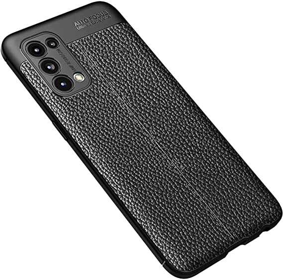 Oppo Reno 5 (4G / 5G), Shockproof Original Leather Pattern Back Case Carbon Fiber Brushed - Slip-Resistant - Premium quality Case From GrabMobily - Black