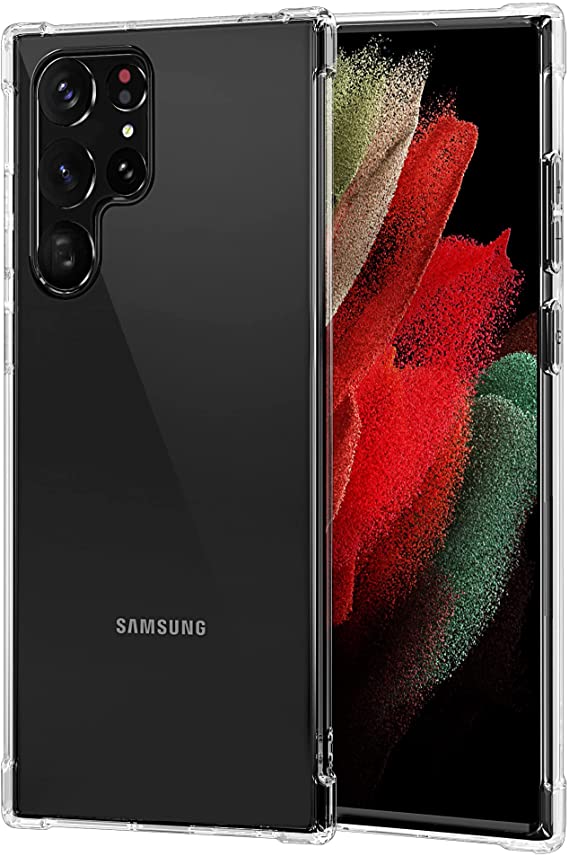 Aolweec Galaxy S22 Ultra 5G Crystal Clear Case, [Anti-Yellowing][Military Grade Anti-Drop] Soft Slim Fit Transparent Protective TPU Silicone Bumper Airbag Case Cover for Samsung S22 Ultra 6.8"