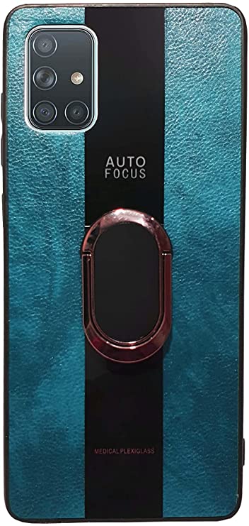 Hard Tough Leather Cool Magnet Shockproof Drop Protection Kickstand Cover with Stand and Ring for Samsung Galaxy A71 (Green)