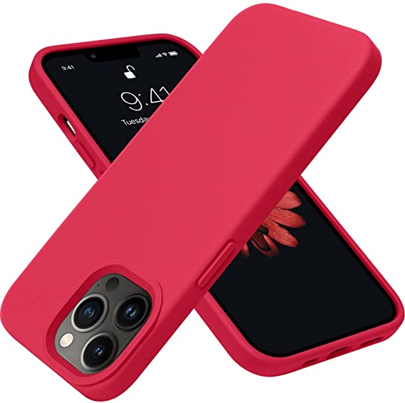 OTOFLY Compatible with iPhone 13 Pro Max Case, Liquid Silicone Slim Protective Shockproof Phone Case Cover with Anti-Scratch Microfiber Lining, 6.7 inch, Red