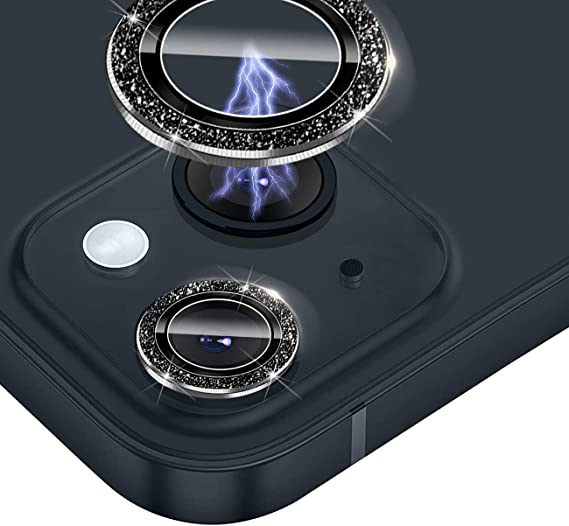 JOLOJO Bling Camera Lens Protector Compatible for iPhone 13/13 Mini Ultra Thin/Clear Tempered Glass [Anti-Scratch][Shatter/Water/Fog-Proof] Metal Cover Protection - Midnight Diamond(Set of 2)
