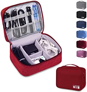 Rubik Electronics Organizer Waterproof Carrying Bag - Travel Gadgets Universal Accessories Storage Case for Charger, Cables, Earphone, Ipad Mini, Phone, SD Card, Power Bank - Wine Red