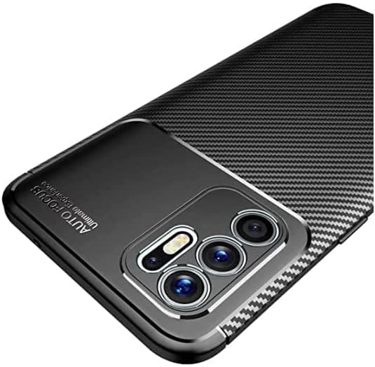 جراب Oppo Reno 6 (4G فقط) ، حافظة مرنة متينة مع نمط ألياف الكربون المصقولة - غطاء عالي الجودة من GrabMobily - أسود