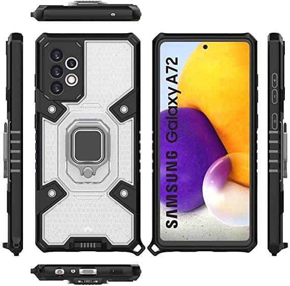 Samsung Galaxy A72 Original New All-in-One Case from CompuMisr Dual Protection Shockproof Case With Short Lanyard - Transparent & Black