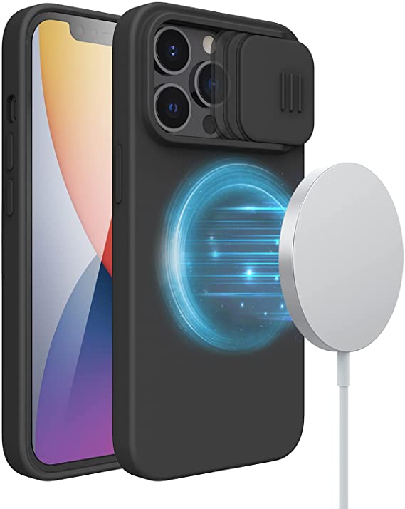 Nillkin Magnetic Case Design for iPhone 13 Pro Compatible with Magsafe, CamShield Silky Silicone Case with Slide Camera Cover 6.1 inch, Built-in Magnet Circle, Black