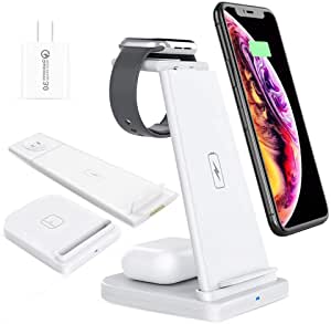 Wireless Charger Station 3-in-1 Charging Stand Detachable15W Fast Qi-Certified Dock for iPhone12/11/Pro Max/XR/XS/X/8 Plus Apple iWatch SE6/5/4/3/2 AirPods Pro/2