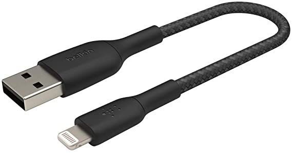 Belkin BOOST CHARGE USB-A to Lightning Braided Cable 6 Inches - Ultra Portable iPhone/iPad/Airpods Charge&Sync Cable for iPhone 11, 11 Pro, 11 Pro Max, XS, XS Max, XR, X, 8SE/8/8 Plus and More - Black