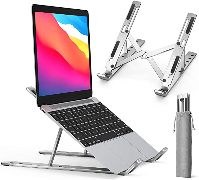 Laptop Stand, iVoler Laptop Holder Riser Computer Tablet Stand, 6 Angles Adjustable Aluminum Ergonomic Foldable Portable Desktop Holder Compatible with MacBook,iPad, HP, Dell, Lenovo 10-15.6” Silver