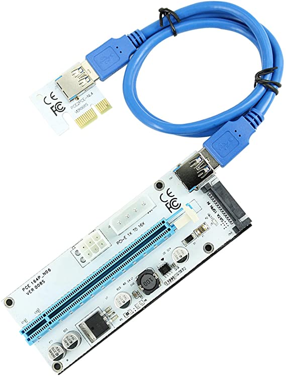 CFIKTE VER 008S PCI-E Express Cable 1X TO 16X Graphics Extension Ethereum ETH Mining Powered Riser Adapter Card, 60cm USB 3.0 Cable, 4 Solid Capacitors,15pin Male to 6pin Power Slot Connector (1 Pack)