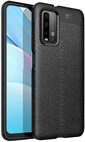 Xiaomi Redmi 9T, Shockproof Original Leather Pattern Back Case Cover Carbon Fiber From CompuMisr - Black
