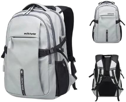 Arctic Hunter B00388 Laptop Backpack waterproof With USB Port, Aux Port, Gray