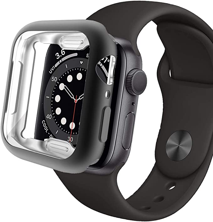 Miimall Compatible Apple Watch 40mm Case with Screen Protector Matte Soft TPU Plated Anti-Scratch Full Protective Case Protector Cover for Apple Watch 40mm Series SE/6/5/4(Black)