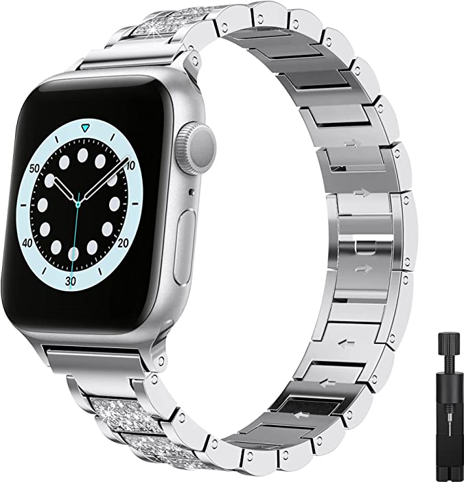 JAKPAK Watch Band Compatible with Apple Watch Band 38mm 40mm for Girls Women Metal Strap Band, Diamond Rhinestone Bling Bracelet Wristband Strap Replacement for iWatch Series 6 5 4 3 2 1