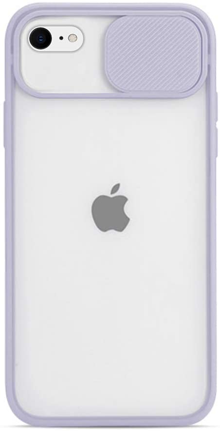 Omorro for iPhone 8/iPhone 7/iPhone SE 2020 Clear Case with Camera Cover, Built-in Creative Slide Camera Lens Protector Transparent Case Both Sides Bumper Silicone Upgraded Protective Case - Purple