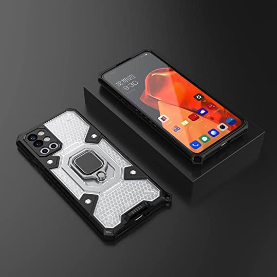 Case for OnePlus 9R - Original New All-in-One Case from GrabMobily Dual Protection Shockproof Case - With Back Kickstand, Ring Hand Holder And Short Lanyard - Transparent & Black