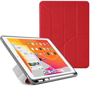 Pipetto iPad Origami Pencil Case for 10.2 inch / 7th & 8th Generation iPad | 5-in-1 stand positions, pencil storage & auto sleep/wake cover - Red