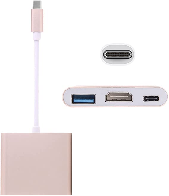 USB-C/Type-C 3.1 Male to USB-C/Type-C 3.1 Female & HDMI Female & USB 3.0 Female Adapter Adapter Cable (Color : Silver)