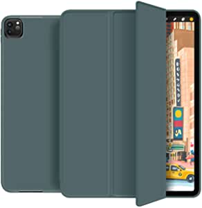 KenKe for iPad Pro 11 inch Case, Slim Lightweight Silicone Soft Trifold Stand Smart Back Cover, Support Pencil Charging, Auto Wake/Sleep Feature Cover for iPad Pro 11 case 2020 & 2018 - Dark Green