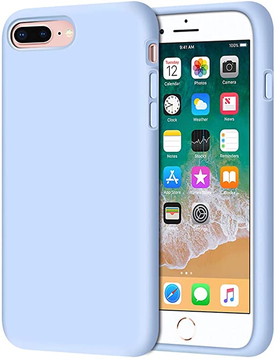 Anuck Case for iPhone 8 Plus Case, for iPhone 7 Plus Case 5.5 inch, Soft Silicone Gel Rubber Bumper Case Microfiber Lining Hard Shell Shockproof Full-Body Protective Case Cover - Light Blue