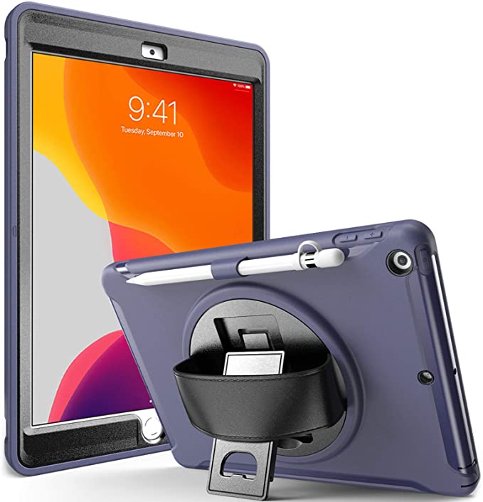 ProCase iPad 10.2 Case 2020 8th Generation / 2019 7th Generation iPad Case, Rugged Heavy Duty Shockproof Cover Case with Handle and Rotating Kickstand for 10.2" iPad 8th Gen / 7th Gen -Darkblue