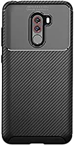 لهاتف شاومى Pocophone F1 ، جراب خلفي بنمط جلدي أصلي مقاوم للصدمات من ألياف الكربون من GrabMobily - مقاوم للانزلاق - أسود