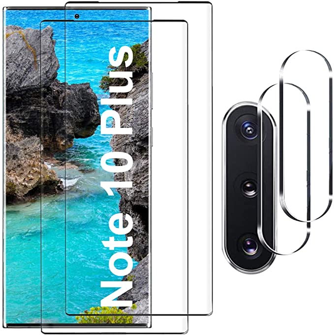 [2+2 Pack] Galaxy Note 10 Plus Screen Protector,9H Tempered Glass, Ultrasonic Fingerprint Compatible, HD Clear,Bubble-Free,3D Curved for Samsung Note10 Plus 5G Glass Screen Protector