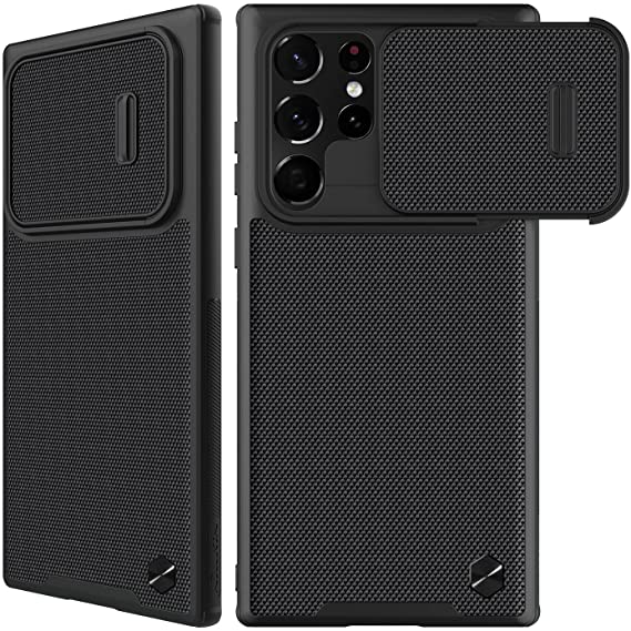 Galaxy S22 Ultra Case with Camera Cover [Biult-in Torsion Spring] Nillkin CamShield Textrued Case with Slide Camera Protection, Nylon Fiber Shockproof Cover for Samsung Galaxy S22 Ultra 5G 6.8", Black
