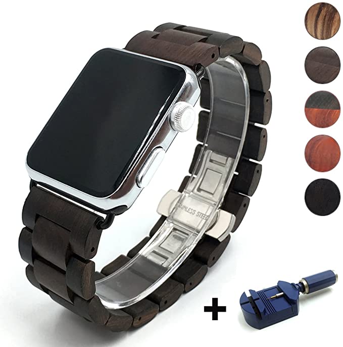 Seoaura Compatible for Apple Watch Band 38mm 40mm, Natural Handmade Wooden Replacement iWatch Series 5 4 3 2 1 Sports Strap Wristband - Link Remover as a Gift