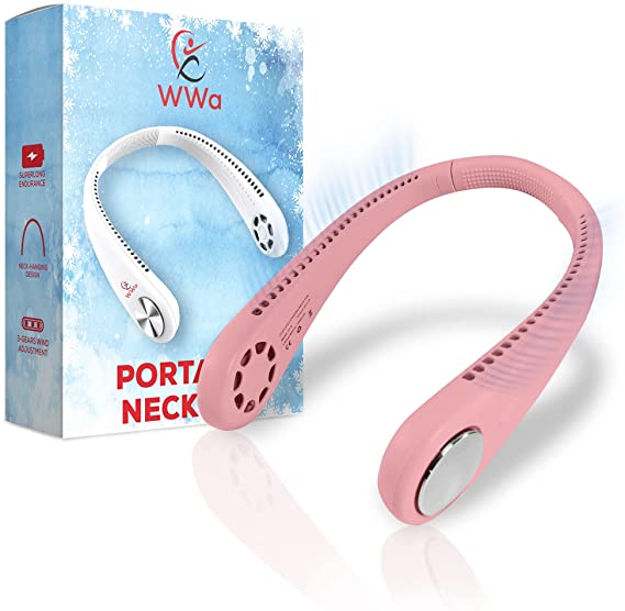 Portable Cooling Bladeless Neck Fan for Indoors and Outdoors - Hands Free Portable Neck Fan - Lightweight and Low Noise - 360° Free Rotation Cooling System - Battery Operated, Hands Free (Pink)