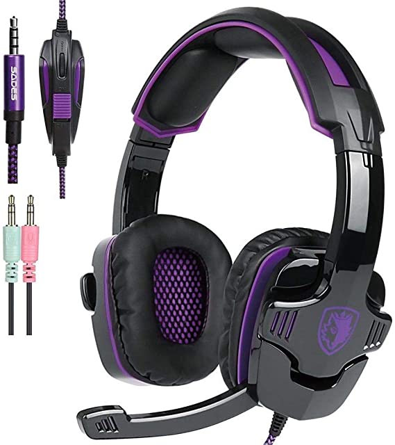 Gaming Headset, eliminate noise Subwoofer Headphone SADES SA930 Microphone Gaming Headset [ Purple ]