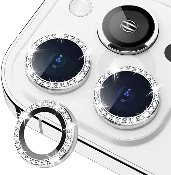 Xfilm Bling Diamond Camera Lens Protector for iPhone 13 Pro/iPhone 13 Pro Max, HD Clear Tempered Glass Camera Lens Protection Cover, Case Friendly, Scratch Proof