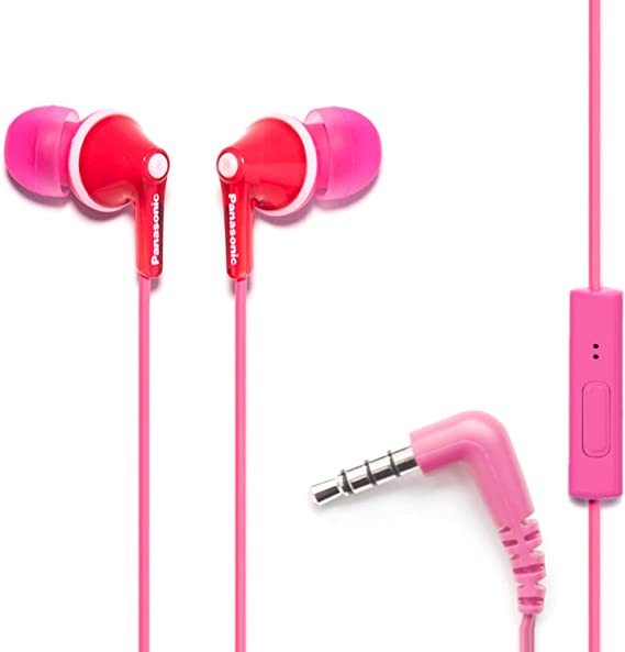 Panasonic ErgoFit Earbud Headphones with Microphone and Call Controller Compatible with iPhone, Android and Blackberry - RP-TCM125-P - In-Ear (Pink)