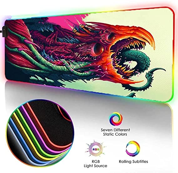 Hyper Beast RGB XL Gaming Mouse Pad, Non-Slip, Water-Resistant, Rubber Cloth, Stitched Edge, Computer Game Mouse & Keyboard Mat – (80 * 30cm)